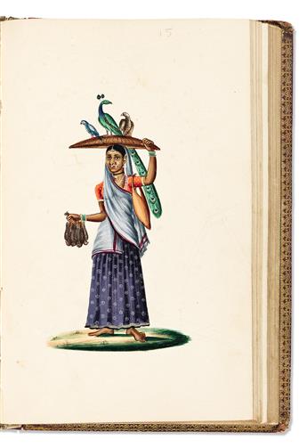 (INDIAN MINIATURES.) Company School. Album of exquisitely-drawn Patna Kalam character and costume portraits.